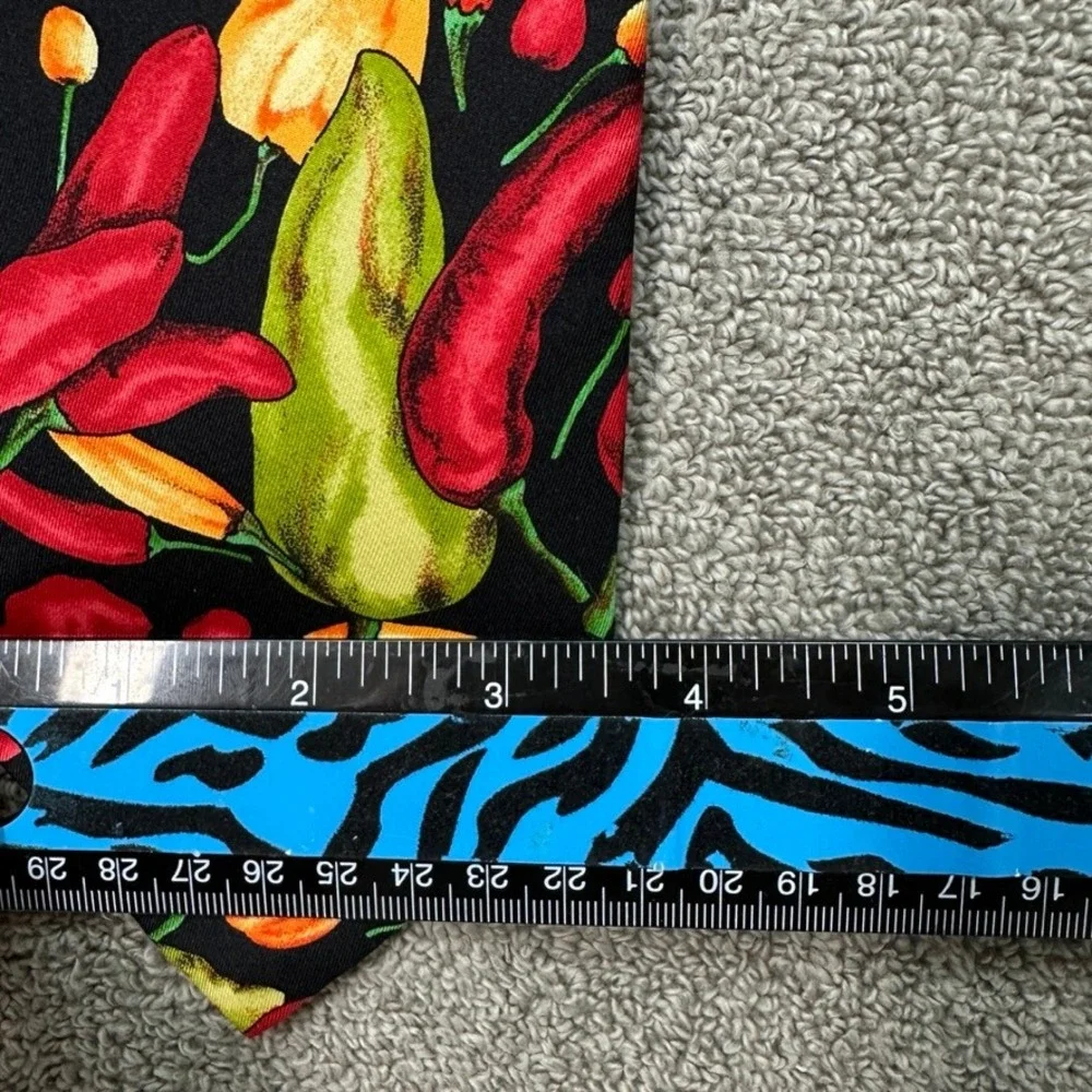 Lands End Mens Silk Necktie Chili Pepper Novelty Print Black Red Green USA Made
